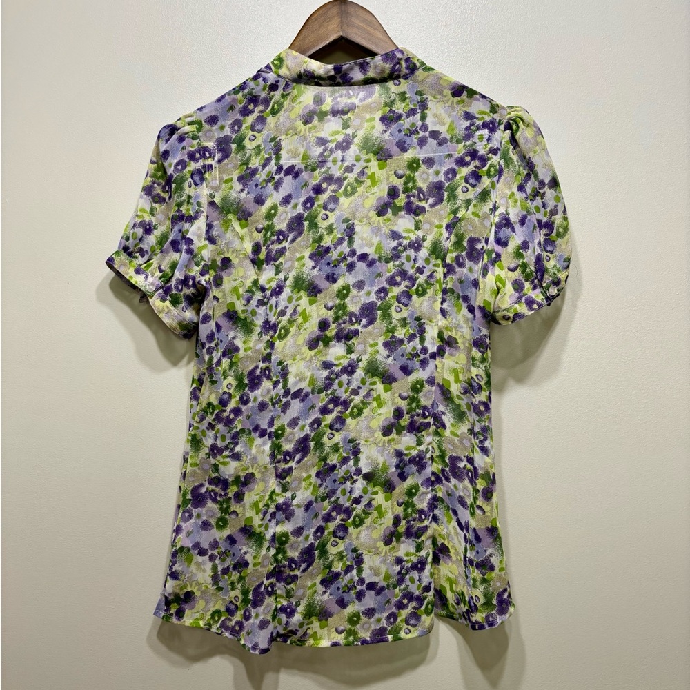 ✨$8 CLEAR-OUT✨ Ricki's Vintage Floral Ruffle Button Down Blouse Top Green - Picture 4 of 6